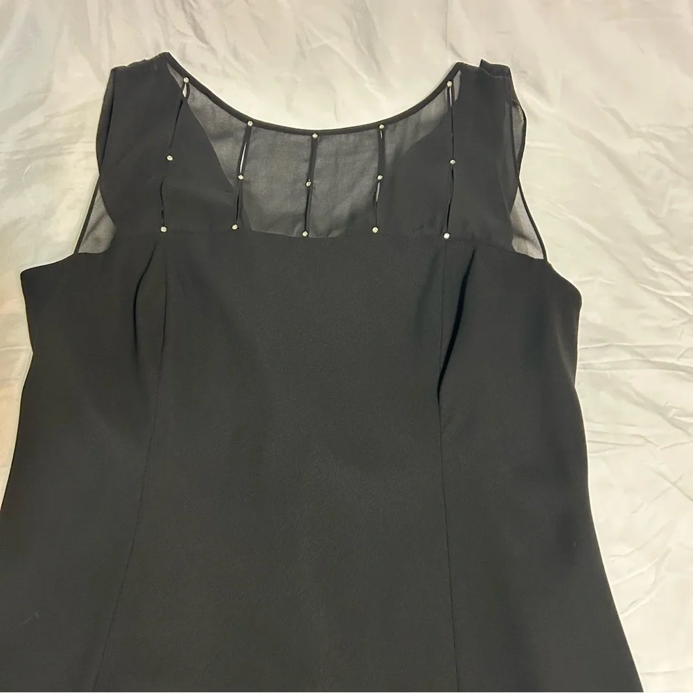 Jones New York Black Lined Cocktail Dress W/ Rhinestones Draped Back 20W - Picture 7 of 11